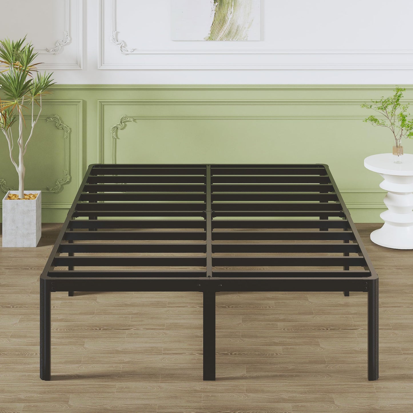 Lutown-Teen High Double Bed Frame 4ft6 with Rounded Corner Legs, Heavy Duty Metal Bed Frame Small Double with Steel Slats Support, Double Bed 46 cm