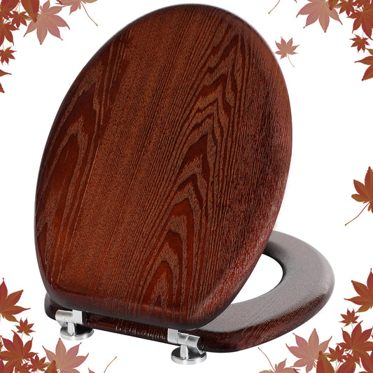 Angel Shield Natural Wooden Toilet Seat with Zinc Alloy Hinges, Easy to Install and Clean, Anti-Pinch, Antibacterial (Dark Walnut)
