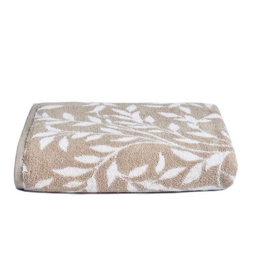 Dreams & Drapes - Natural Leaf Bath Towel (90 x 150cm) - 100% Cotton - Soft Touch - Botanical Vintage Towel in Natural - Floral Pattern - Bathroom