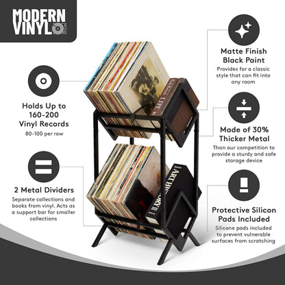 MODERN VINYL Record Holder - Matte Black Metal - 160-200 LP Storage - Simple, Quick Assembly - Vinyl Display, Storage - High-End Design