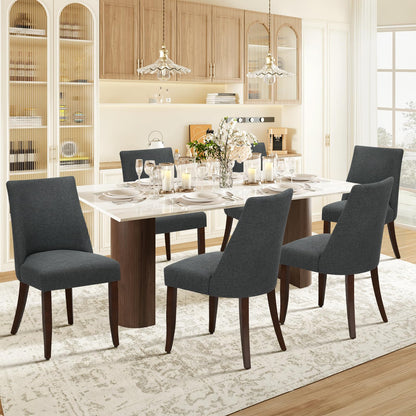 COLAMY Upholstered Dining Chairs Set of 6, Linen Fabric Parsons Dining Room Chairs with Curved Backrest, Solid Rubber Wood Legs