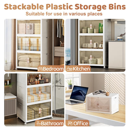 pioncrey 4 Packs Storage Boxes with Lids, 70L*4 Large Capacity Stackable Storage Boxes, Plastic Collapsible Storage Box, Folding Storage Box with