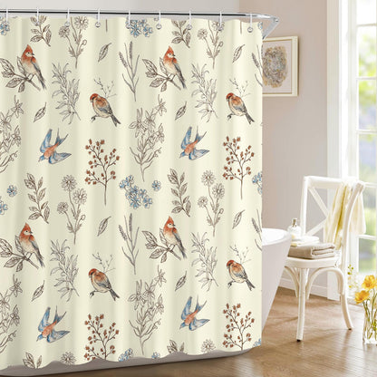 Dazzlewall Beige Birds Shower Curtain for Bathroom Mould & Mildew Resistant