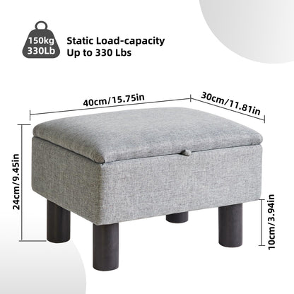 Aibiju Small Foot Stool with Storage, Small Storage Ottoman with Wodden Legs, Sofa Footrest Extra Seating for Living Room Bedroom, Blue Grey,