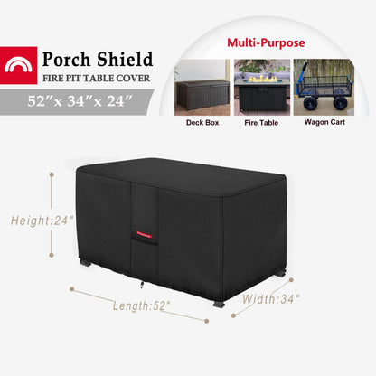 Porch Shield Patio Fire Pit Cover - Waterproof 600D Outdoor Rectangular Fire Table Cover Deck Box Protector - 52 x 34 inch, Black