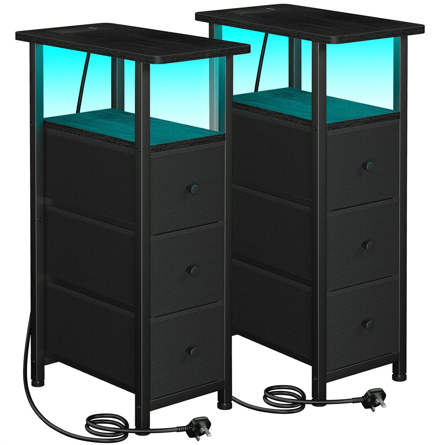 LOAKEKEL Narrow Bedside Table Set of 2, Slim Side Table for Bedroom