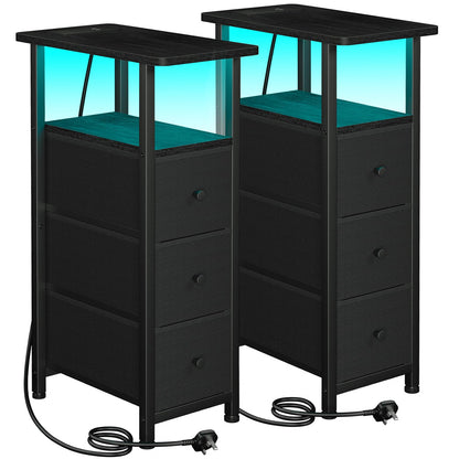 LOAKEKEL Narrow Bedside Table Set of 2, Slim Side Table for Bedroom