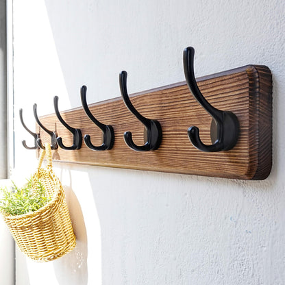 Dseap Coat Rack Wall: 60cm Long, Patented, Heavy-Duty, 6-Double-Hooks Wooden Wall Mounted Coat Rack Coat Hanger Hook Rail for Winter Coats Hat Jacket