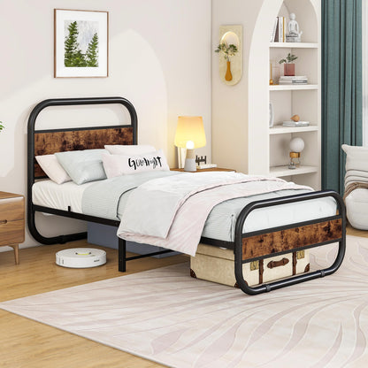 HOMERECOMMEND 3ft Single Bed Frame,Metal Platform Bed 90x190 cm,Brown