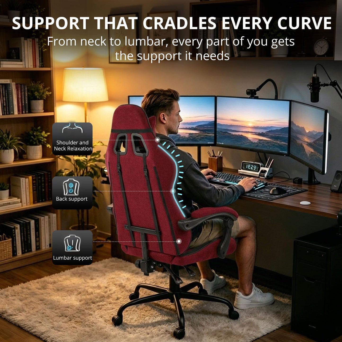 WUPY Racing Style Gaming Chair, PC Gamer Chair with Headrest, Red Black
