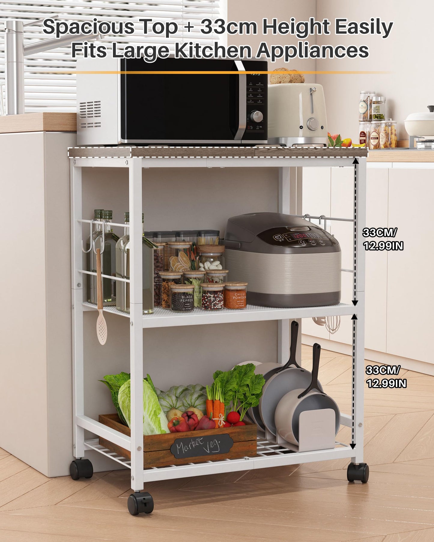 Ornestia 3 Tier Kitchen Trolley With Small Island for Storage(White)