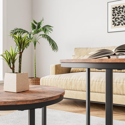 HOJINLINERO Small Round Nesting Coffee Table Set of 2 with Metal Frame and Wood Top, Modern Stacking Side Table for Living Room, Bedroom, Office