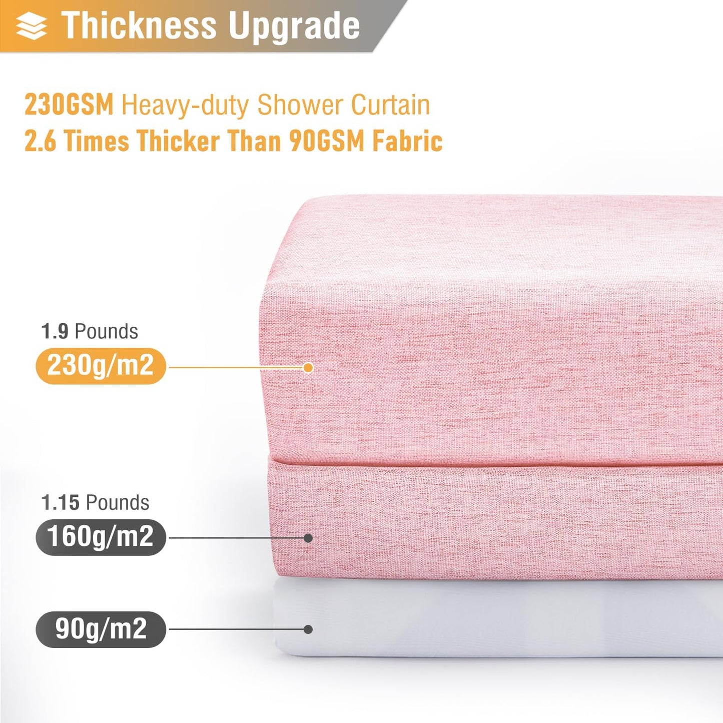 BTTN Extra Long Linen Look Shower Curtain, Waterproof, 182x244cm, Pink