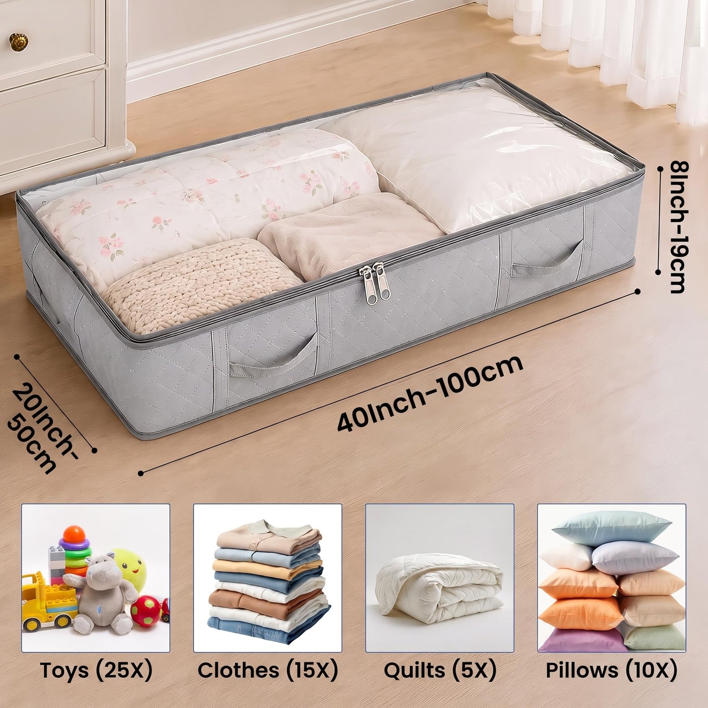 95L Under Bed Storage Boxes with Lids Pack of 4 Large Clothes Storage Bags