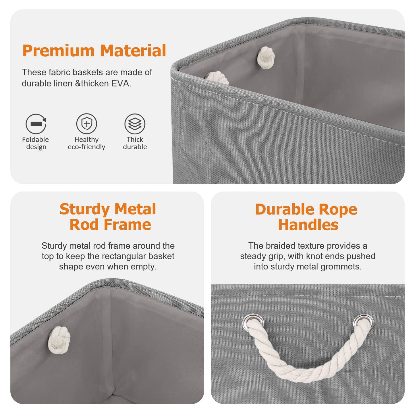 Newthinking 3 Pcs Large Storage Boxes, Fabric Storage Baskets with Handles, Foldable Home Organizer for Living Room, Laundry Room