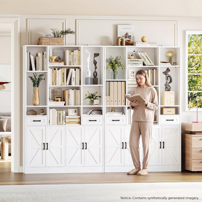 IRONCK Bookcase Bookshelf with Doors & Drawers 190cm Tall Living Room Bookcases,10 Multi-Size Open Compartments, Free Standing Display Shelf