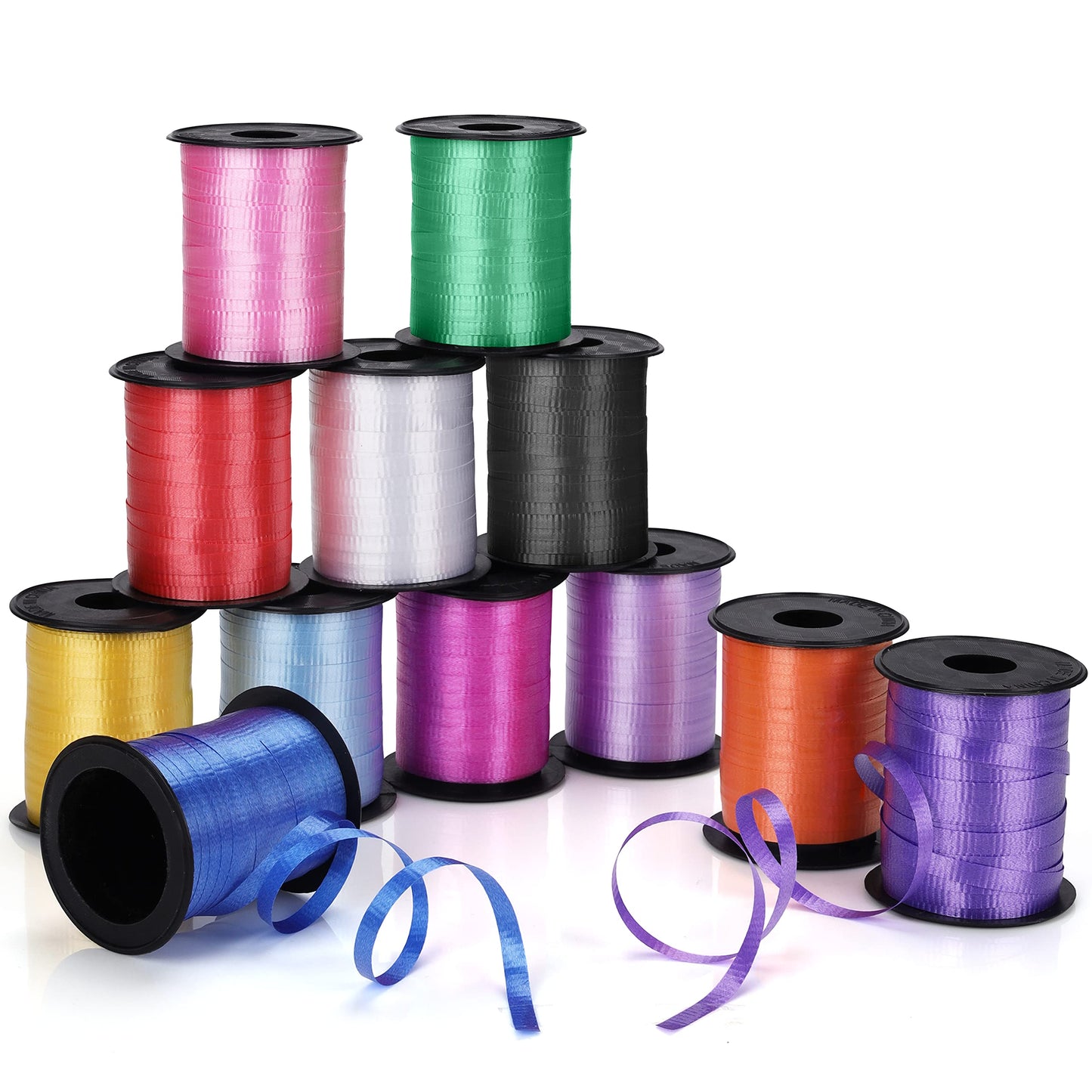 Belle Vous 12 Pack Curling Ribbon Rolls - 18m / 59ft, 5mm Width Each - Crimped Ribbon for Balloons, String Gift Wrapping, Florists, Wedding/Party