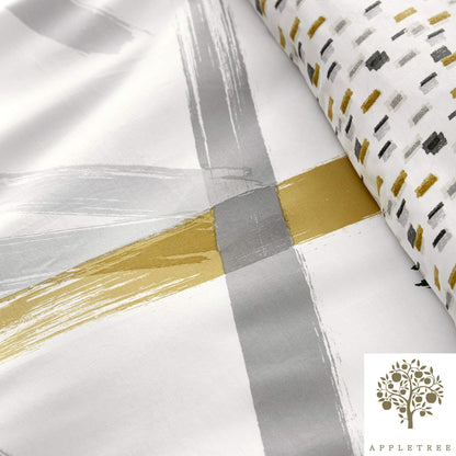 Appletree Leda-100 Duvet Cover Set, Cotton, King, Grey & Ochre