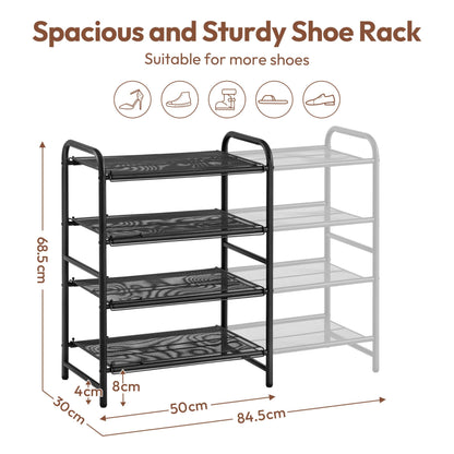 Yaheetech 4 Tier Extendable Shoe Rack with Mesh Shelf, Adjustable Shoe Organiser for Closet, Tool-Free Assembly, Stable Construction