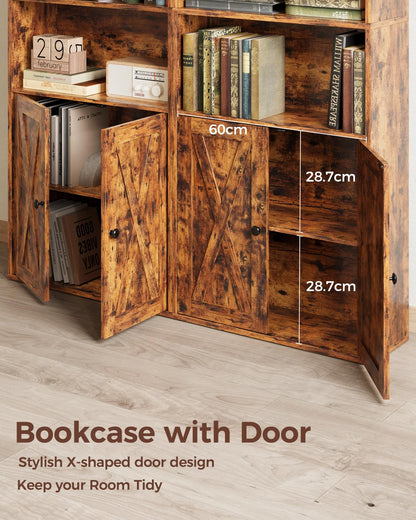 IRONCK Bookcase 6-Tier, Bookshelf with Doors, 180cm Tall Living Room Bookcases, Display Shelf Storage, Freestanding Book Shelf Unit for Home Office