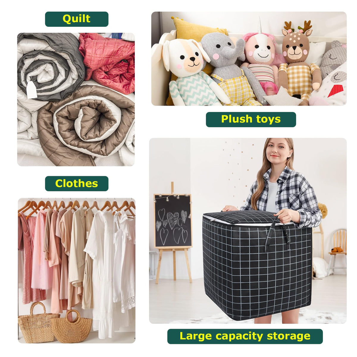Minicoco 2Pcs 100L Large Capacity Clothes Storage Bags With Reinforced Handle For Moving House, Bedding, Duvet - Foldable, Waterproof, Moisture Proof