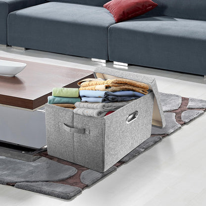 TYEERS Large Storage Box with Lid, Collapsible, Washable, Fabric Storage Box for Clothes, Wardrobe Storage, 44x30x29 cm, Set of 2, Grey
