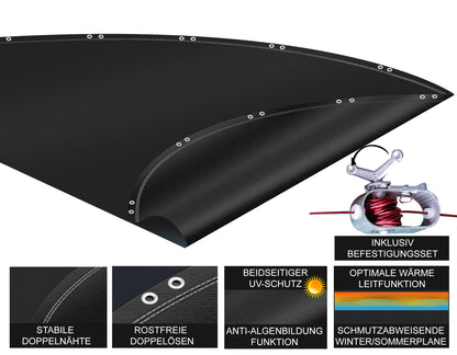 QUICK STAR Solar Swimming Pool Cover Round 200g/m? for Poolsize 366-400 cm Winter Tarpaulin dimension ? 460 cm Black