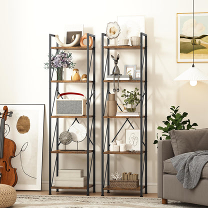 YITAHOME Bookcase, 5 Tier Industrial Shelving Unit, Wooden Shelves and Metal Frame, Display Storage Rack for Living Room, Home Office, Kitchen
