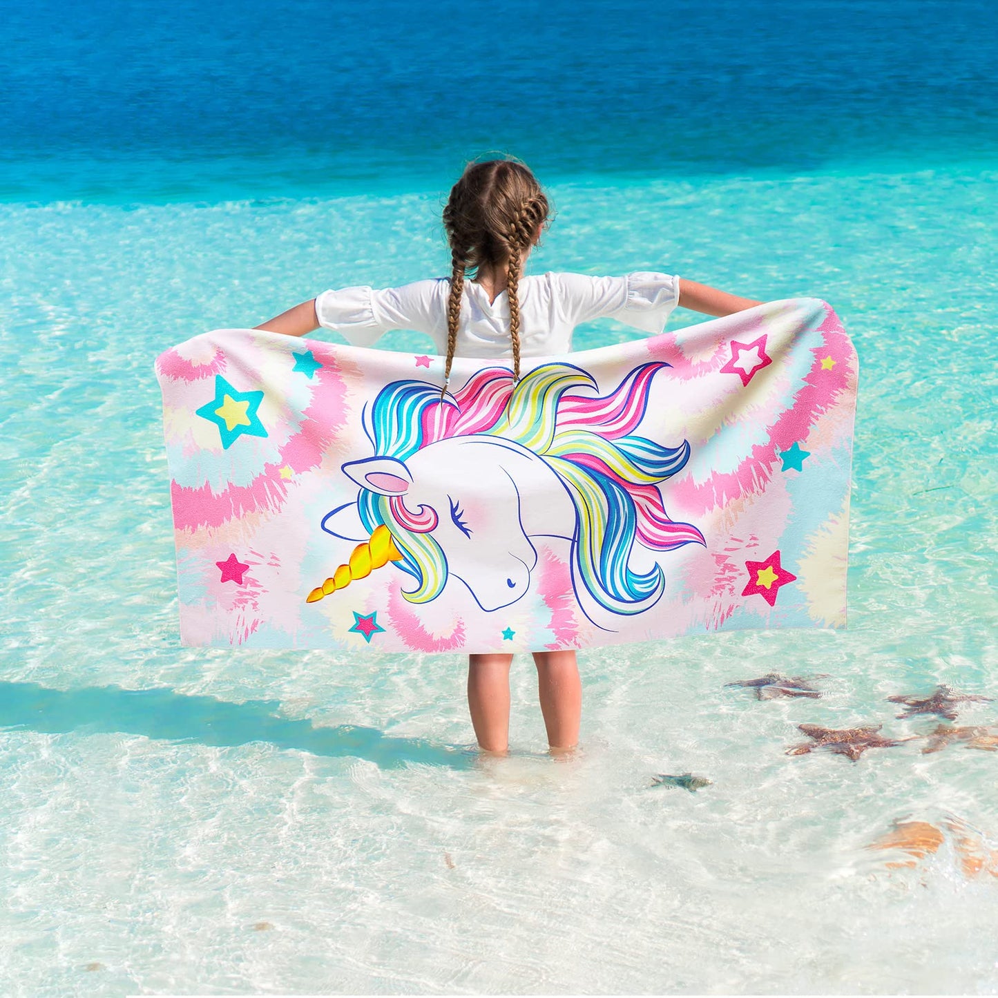 WERNNSAI Unicorn Microfibre Beach Towel for Kids, 76 x 150cm Bath Towel