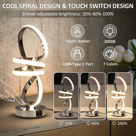 EIDISUNY RGB Bedside Table Lamp,Touch Control Dimmable Lamp with 6 Color Changing and 3 Levels Warm White,LED Modern Nightstand lamp with USB Ports,