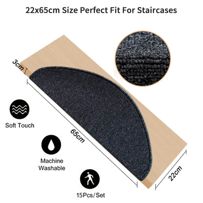 Qingbei Rina Stair Treads Carpet Non Slip,15 Packs|22 x 65cm Stair Pads Mat Rug with Safety Adhesive,Indoor Stair Runner Protector for Wooden Steps