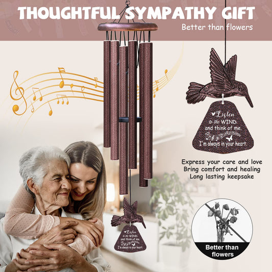 Sympathy Wind Chimes with Hummingbird Wind Spinner, Memorial Wind Chimes for Loss of Loved One Prime, Bereavement/Sympathy/Memorial Gift for Loss of
