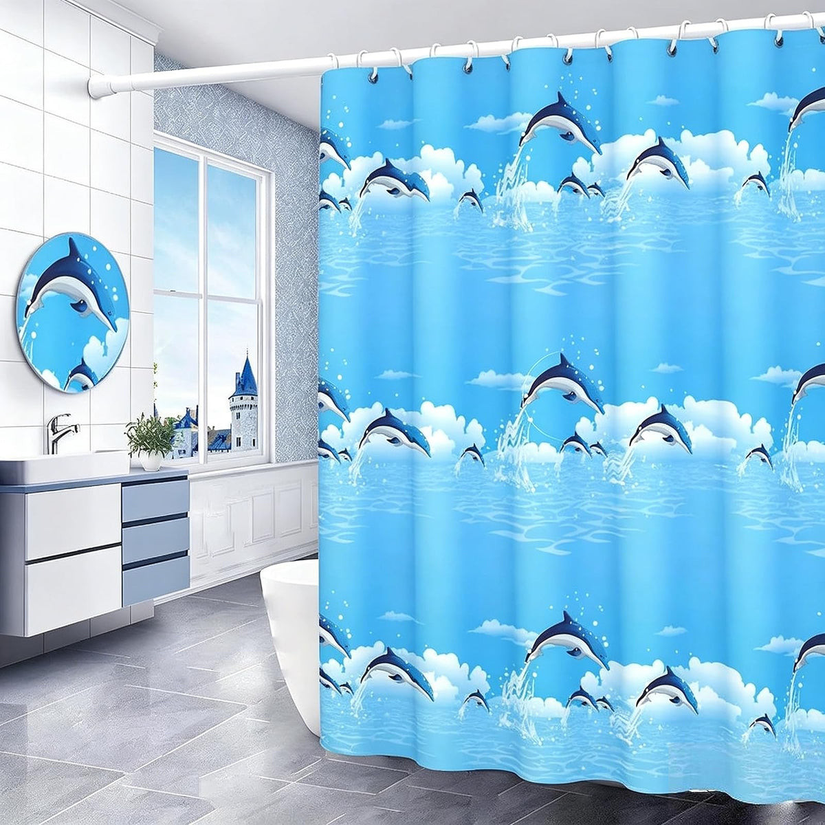 HUANYO Shower Curtain Mould Proof Resistant, 180 x 200cm Waterproof Bathroom Bathtub Curtain with 14 Hooks, One Piece per Set for Bath