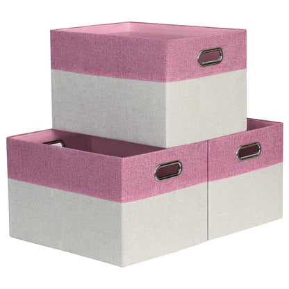BinWhiz 3 Pack Clothing Storage Bins, Rectangle Large Storage Baskets with Metal Handle, Collapsible Storage Organiser Bins