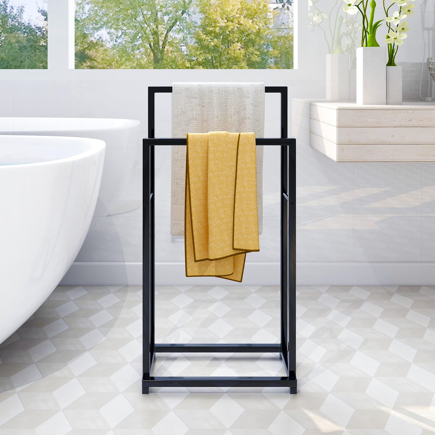 Towel Rack? Towel Bar? Hand Towel Holder?Modern Metal Freestanding 2 Tier Towel Rack Storage Organizer Washcloths Holder for Bathroom living room