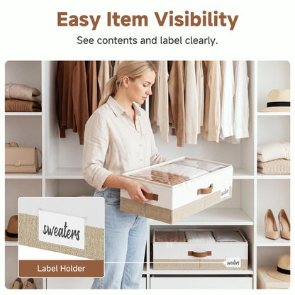 StorageWorks Under Bed Storage Containers with Handles and Label Holder, 2 Pack Ultra-thick Fabric Underbed Bins, Closet Organizer for Clothes