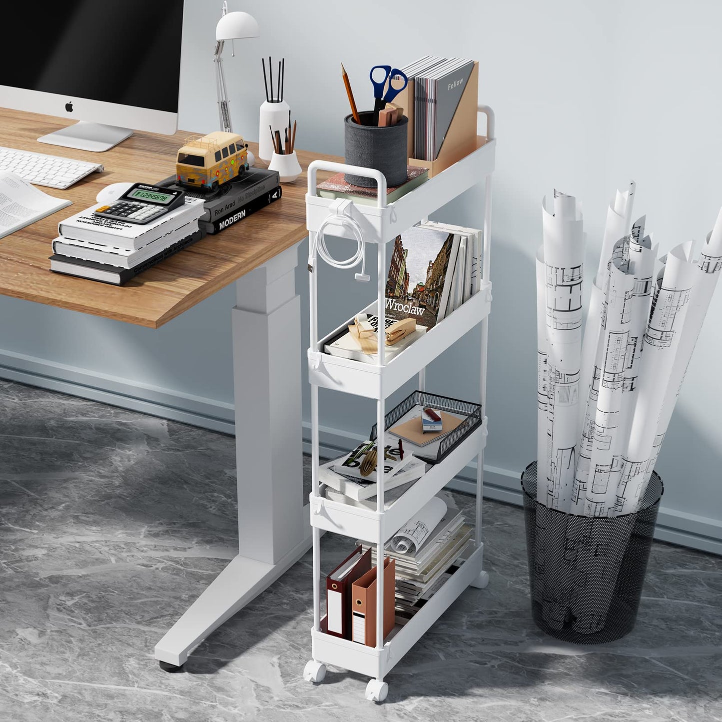 SOLEJAZZ Storage Trolley Cart Slim Rolling Cart Mobile Storage Shelving