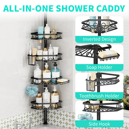HapiRm Telescopic Shower Caddy Corner - 4 Tier Bathroom Corner Shelves