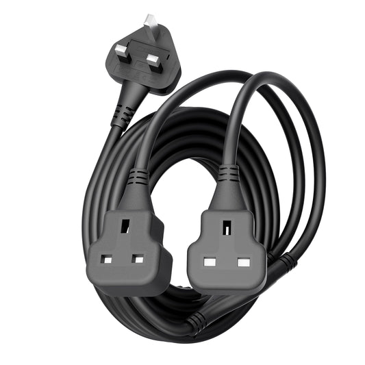 Double Socket Extension Lead Outdoor 5m Power Cable Black Extension Cord Heavy Duty 13 Amp Multi Plug Extension Socket