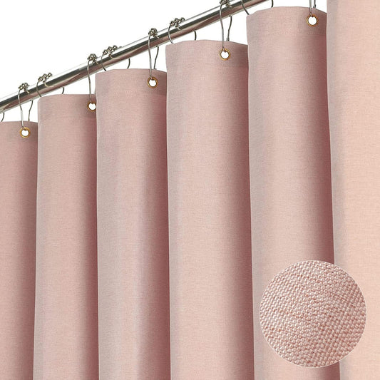 BTTN Blush Linen Shower Curtain, Modern Mildew Resistant Textured Fabric, Waterproof Polyester for Wet Bathroom, Weighted Hem, Durable and Washable,