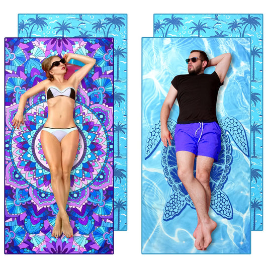 Audasi 2 Pack Microfibre Beach Towels, 180 * 90cm Extra Large Sand Free Towels Dock and Bay Beach Towel for Adults Quick Dry Personalised Beach Towel