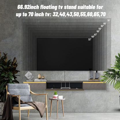 Pmnianhua Floating TV Stand, Wall Mounted TV Cabinet, Floating Shelves with 2 Drawers and 1 Door