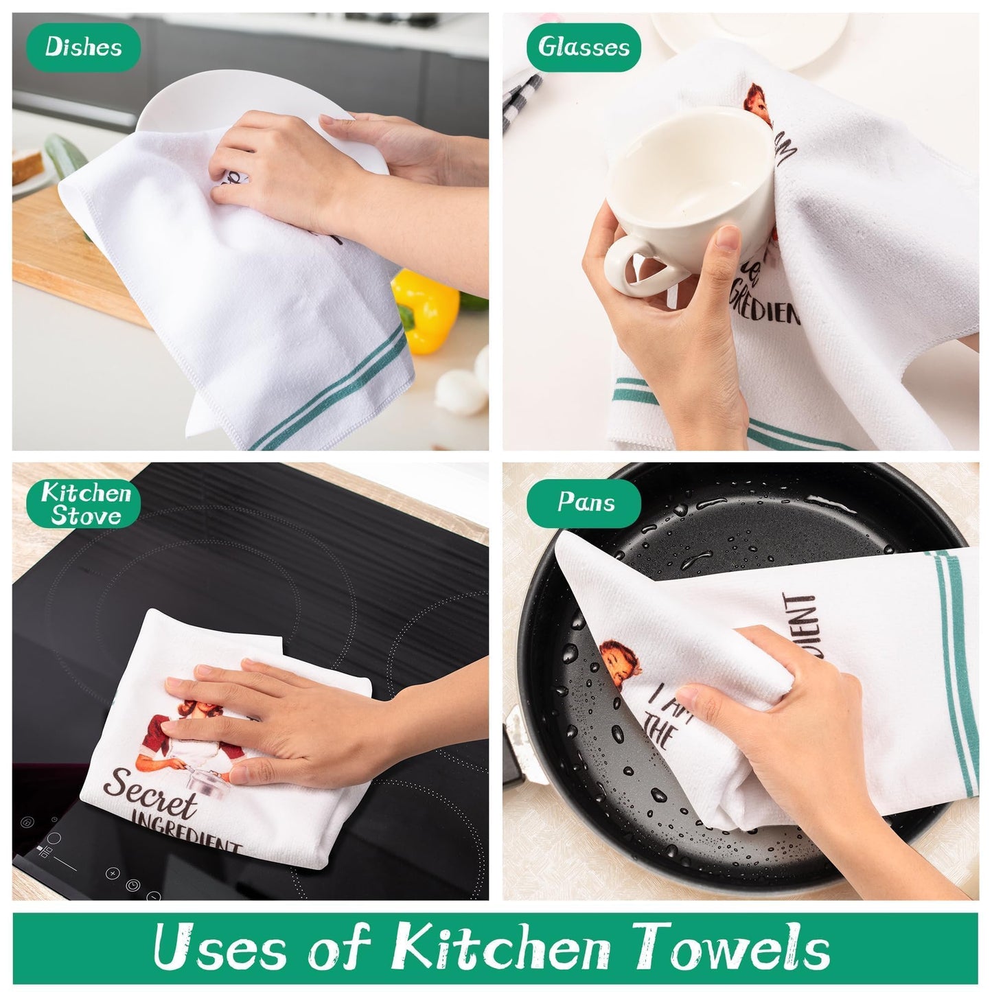 R HORSE 5Pcs Kitchen Dish Towel Funny Joked Themed Kitchen Dishcloth Absorbent Retro Sassy Lady Cleaning Dishcloth Bar Hilarious Hand Towel Gift for
