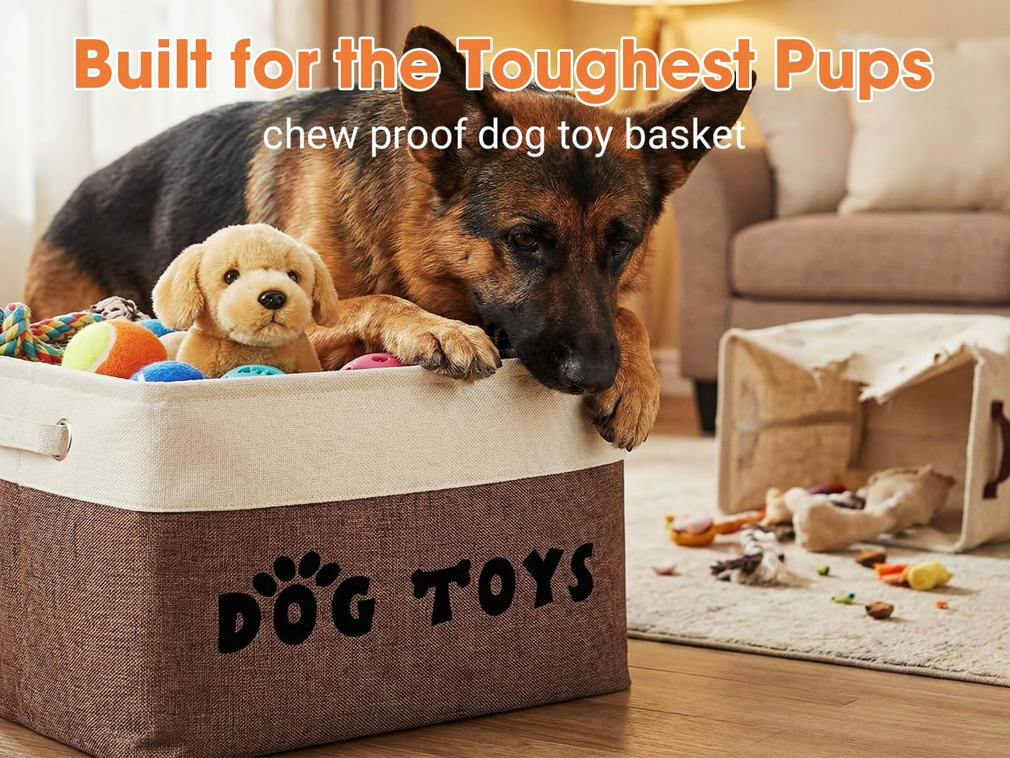 CGFN Dog Toy Basket, Dog Toy Box Storage Bin Box with Comfortable Handles, Personalised Large Pet Toy Storage Organizer for Accessories, Toys
