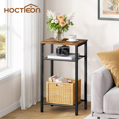 Hoctieon 2-Set 3 Tier End Table, Telephone Table Set of 2, Tall Side Table with Storage Set of 2, Small Nightstand for Small Spaces, Metal Frame