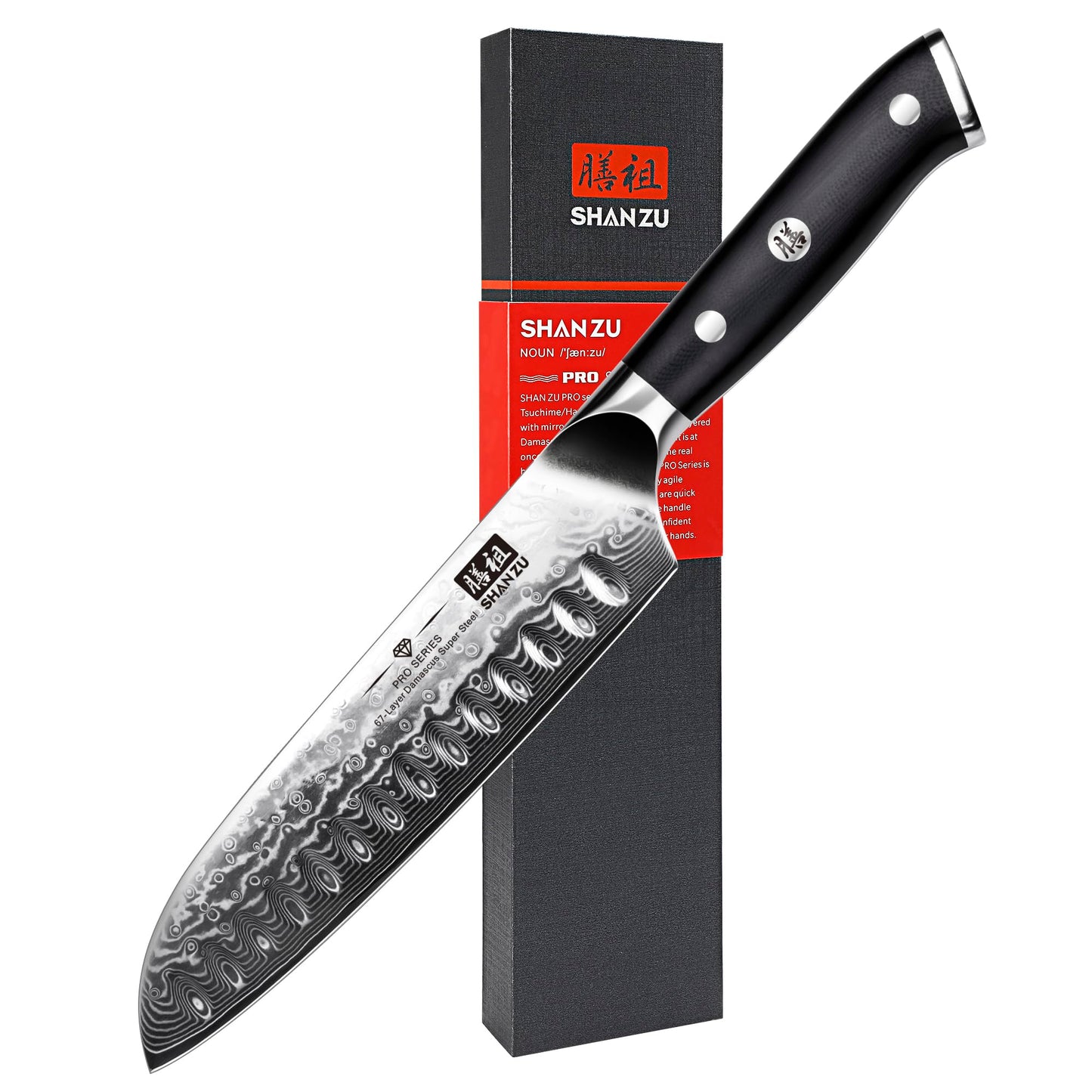 SHAN ZU Kitchen Santoku Knife 7 Inch Professional Damascus Knife 67 Layers Japanese Chef Knife Ultra Sharp High Carbon Super Steel Kitchen Utility