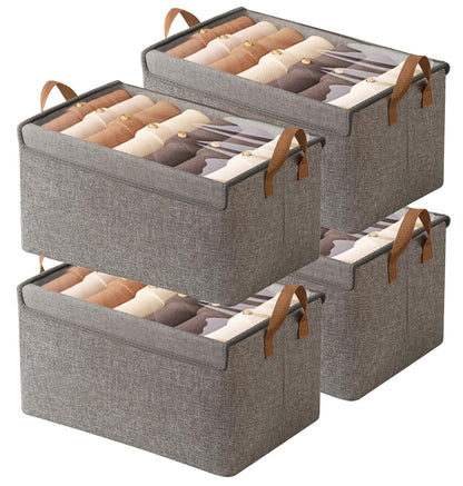 AARAINBOW Wardrobe Clothes Storage Boxes 4 Pc, Stackable Fabric Boxes with Lids Closet Storage