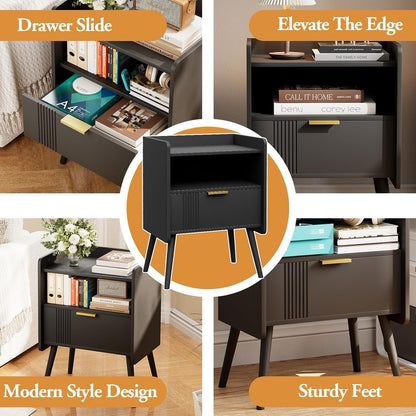 Bedside Table, Nightstand, Bed Side Table with Wood Decorated Drawers