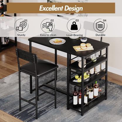 Crevyteg Compact 3-Piece Breakfast Bar Set for Small Spaces - Includes Storage Shelf Table & 2 High-Back PU Leather Stools