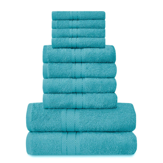 GC GAVENO CAVAILIA 10 Piece Towel Bale Set | Quick Drying Cotton Towel Highly Absorbent 450 GSM Teal Towels Set | Bathroom Towels Bale Set 4x Face 4x